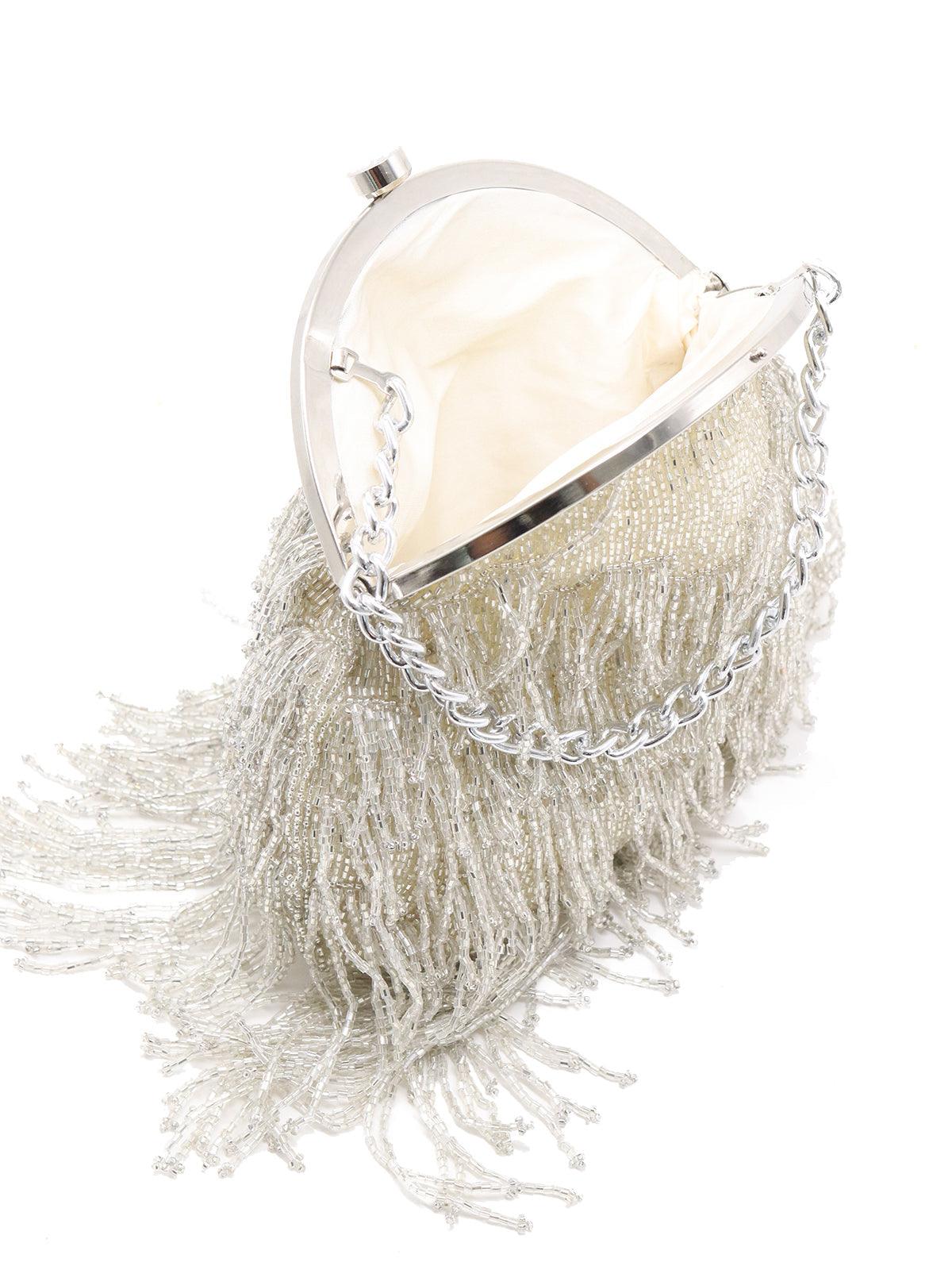 Vintage Silver Beaded Tassel Batua - Rajwada