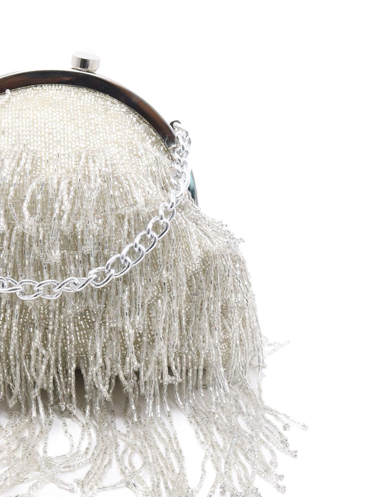 Vintage Silver Beaded Tassel Batua - Rajwada