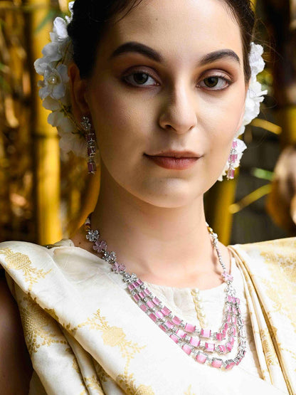 Violet Trendy Necklace with Earrings - Rajwada
