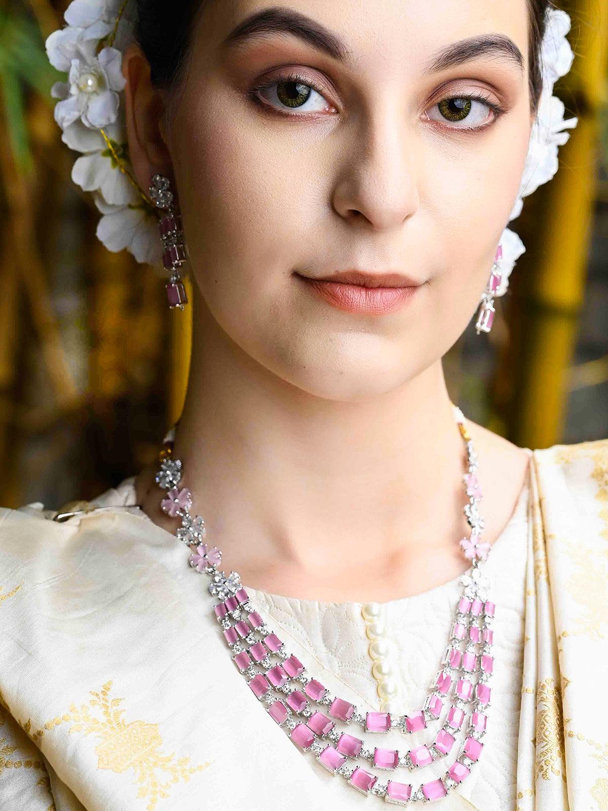 Violet Trendy Necklace with Earrings - Rajwada