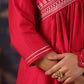 Rajwada Red Cotton Front Yoke Gathered Stitched Kurta Set For Women