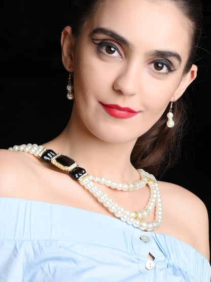 White and Black Pearl Beaded 3 Layered Necklace - Rajwada
