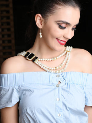 White and Black Pearl Beaded 3 Layered Necklace - Rajwada
