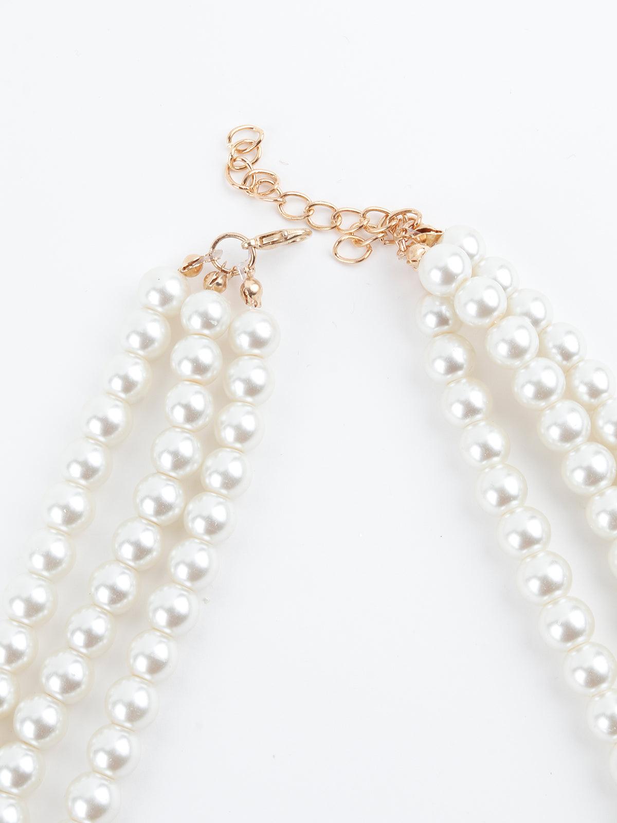 White and Black Pearl Beaded 3 Layered Necklace - Rajwada
