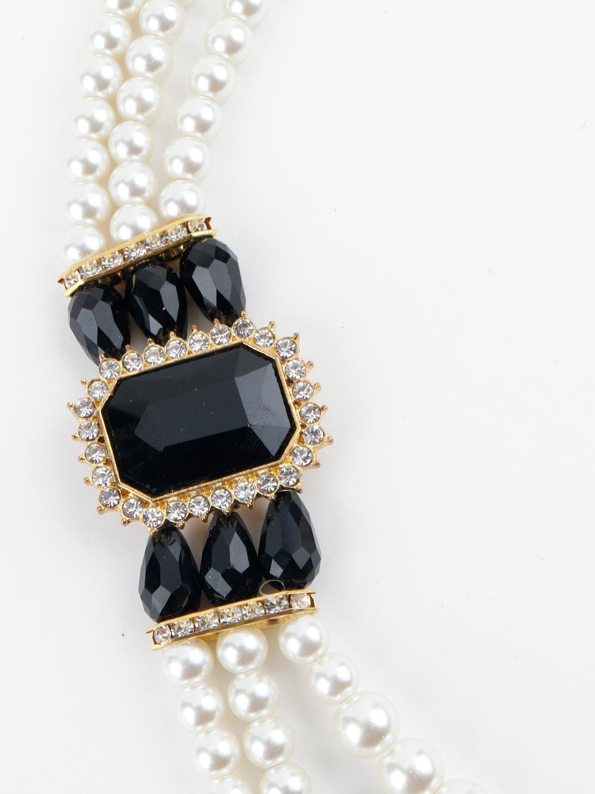 White and Black Pearl Beaded 3 Layered Necklace - Rajwada