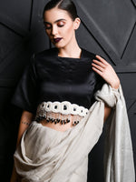 White And Black Pearl Beads Velvet Base Belt - Rajwada