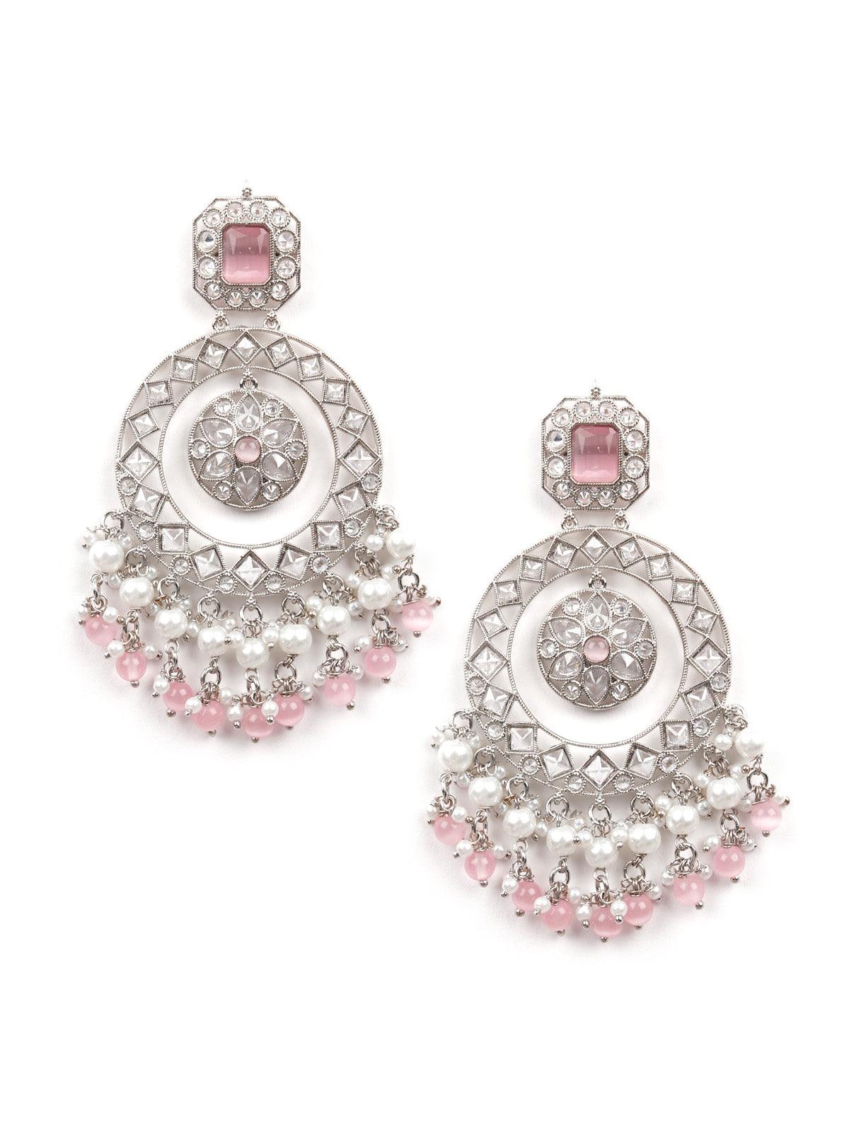 White and Pink Wonder Of An Earring - Rajwada