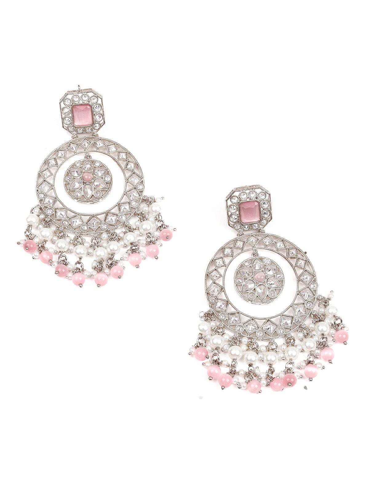 White and Pink Wonder Of An Earring - Rajwada