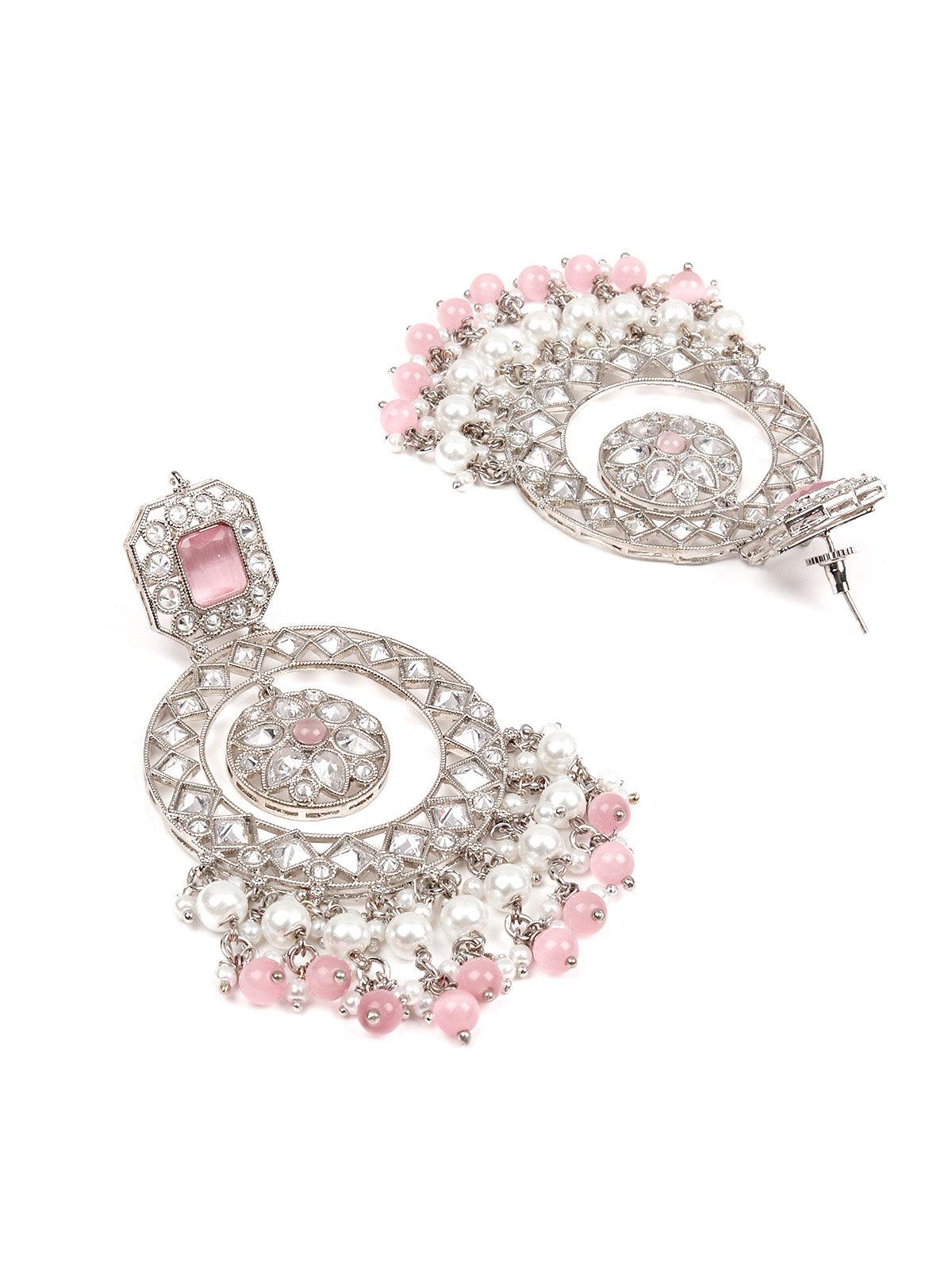 White and Pink Wonder Of An Earring - Rajwada