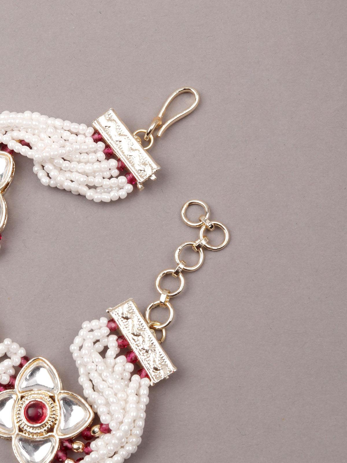White and red beaded floral bracelet - Rajwada