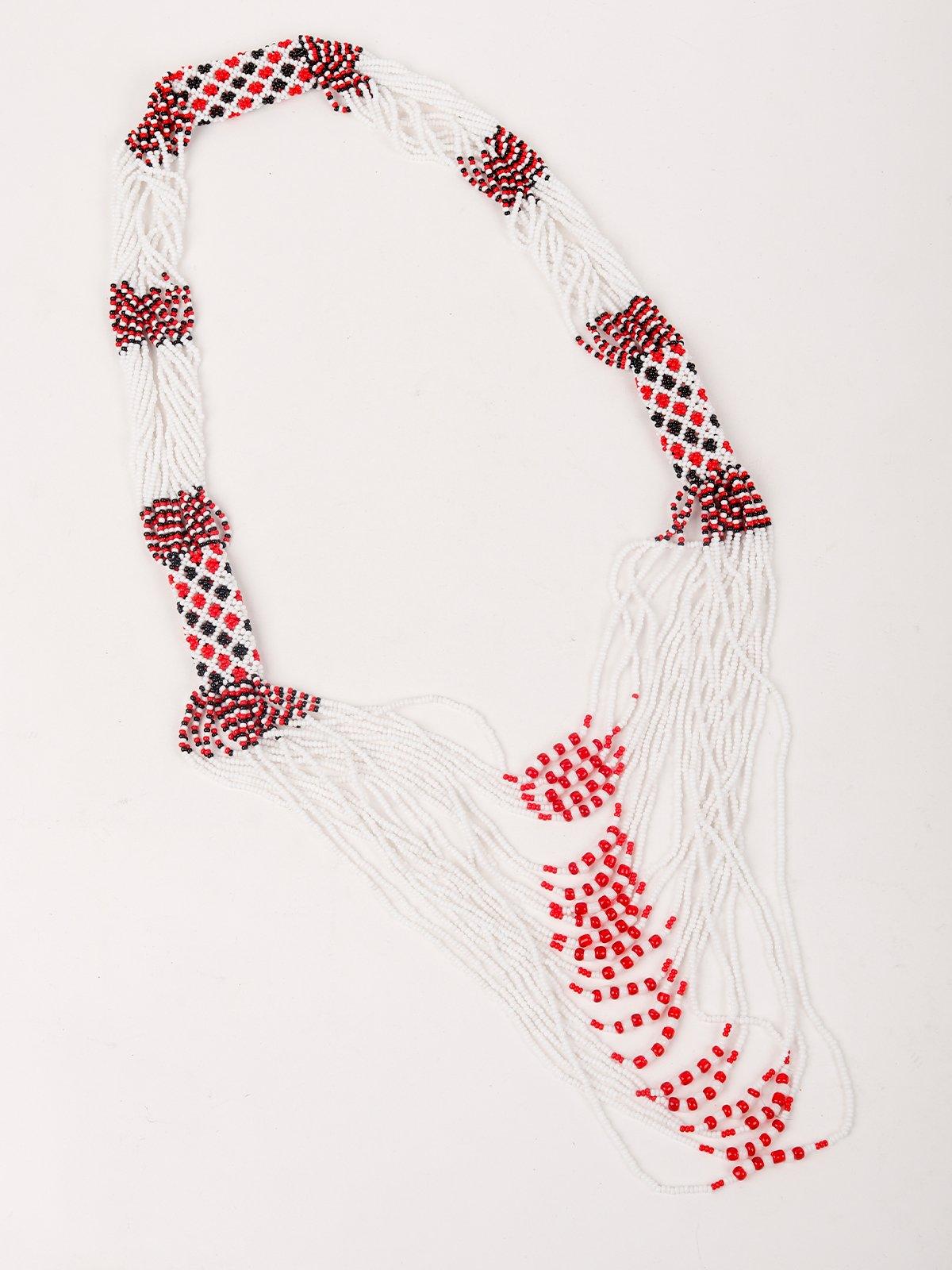 White And Red Beaded Multi-Strand Necklace Set With Earrings - Rajwada