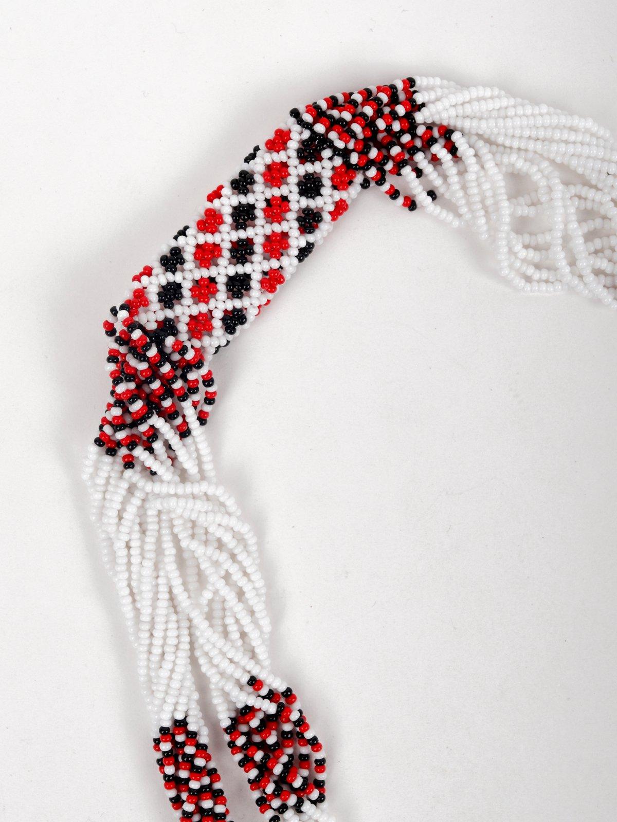 White And Red Beaded Multi-Strand Necklace Set With Earrings - Rajwada