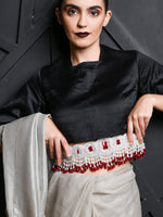 White And Red Pearl Beads Velvet Base Belt - Rajwada