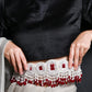White And Red Pearl Beads Velvet Base Belt - Rajwada