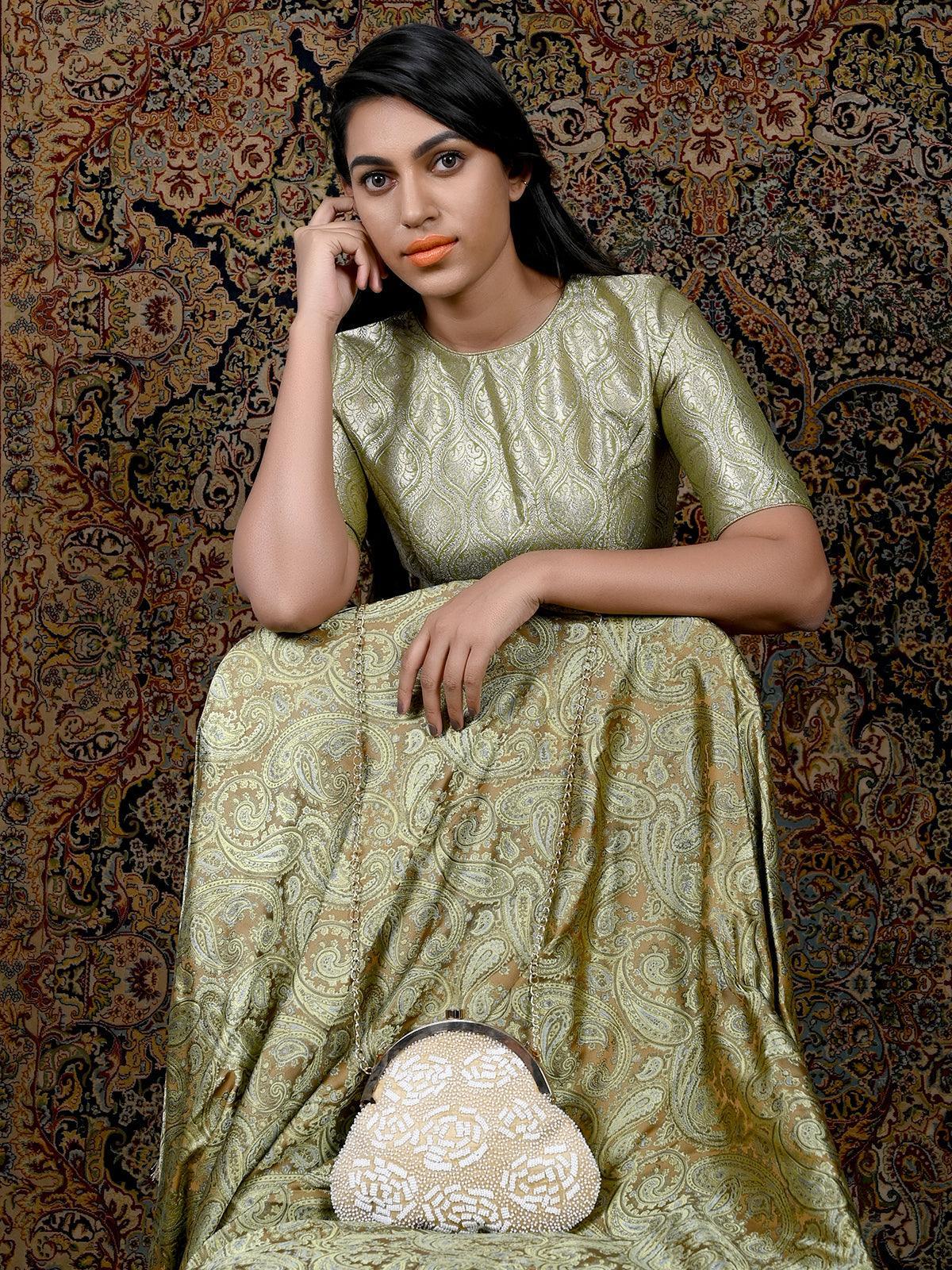 White Beaded-Beige fabric Batuwa - Odette