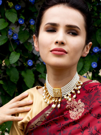 White Beaded Kundan Choker Necklace - Rajwada