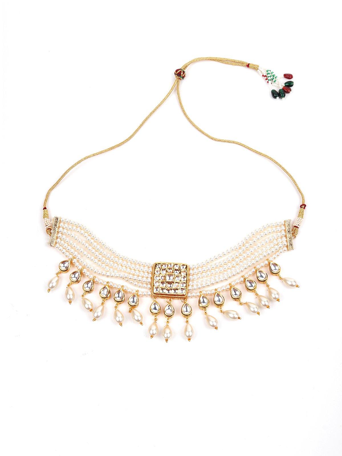 White Beaded Kundan Choker Necklace - Rajwada