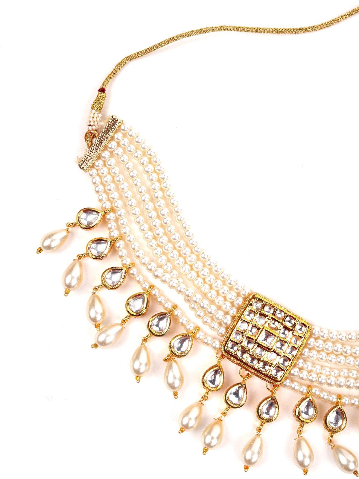 White Beaded Kundan Choker Necklace - Rajwada