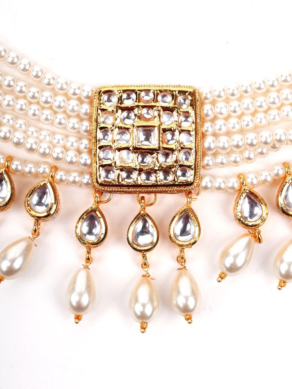 White Beaded Kundan Choker Necklace - Rajwada