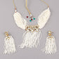 White Beaded Kundan Work Tassel Necklace Set - Rajwada