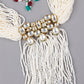 White Beaded Kundan Work Tassel Necklace Set - Rajwada