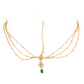White Beads, Green Rhinestone Maang Tikka - Rajwada