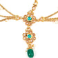 White Beads, Green Rhinestone Maang Tikka - Rajwada