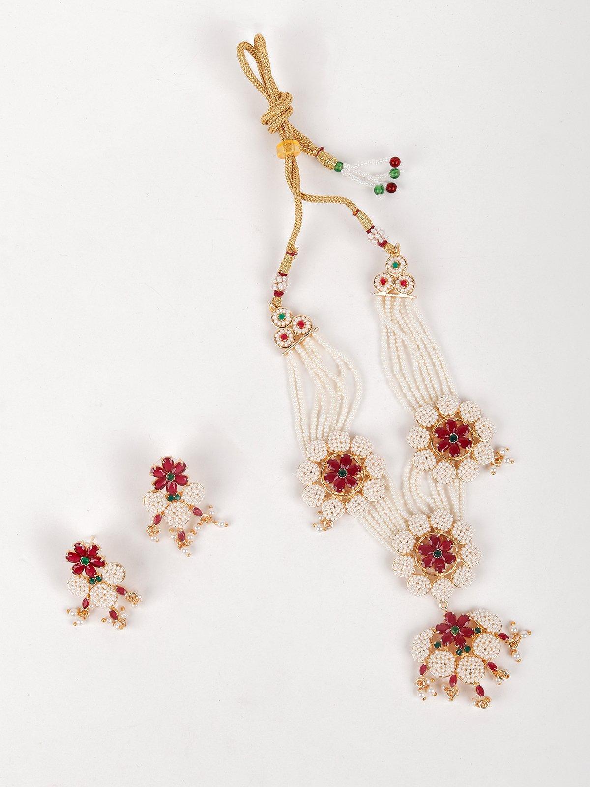 White Cluster Beaded Necklace Set - Rajwada