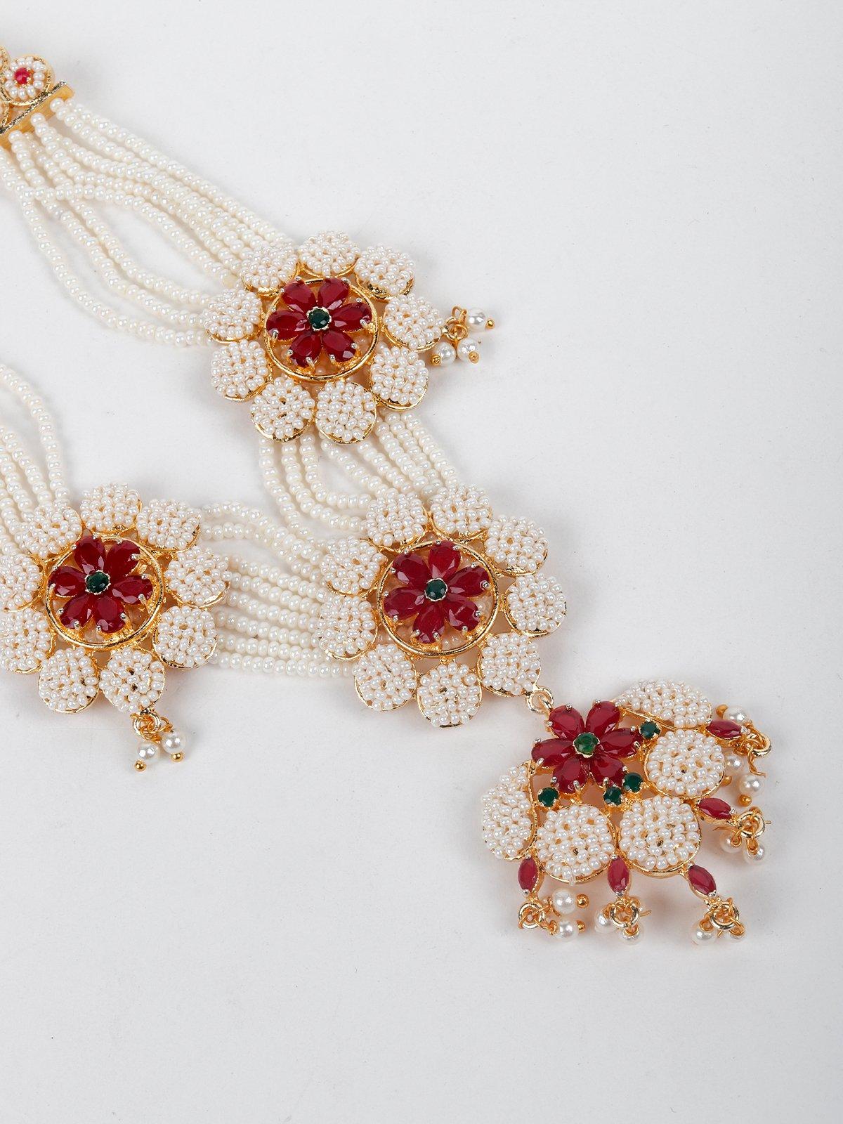 White Cluster Beaded Necklace Set - Rajwada