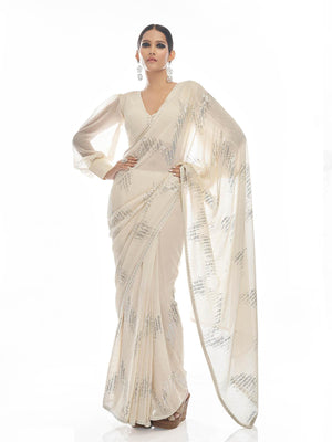 White Georgette Sequin Saree - Rajwada