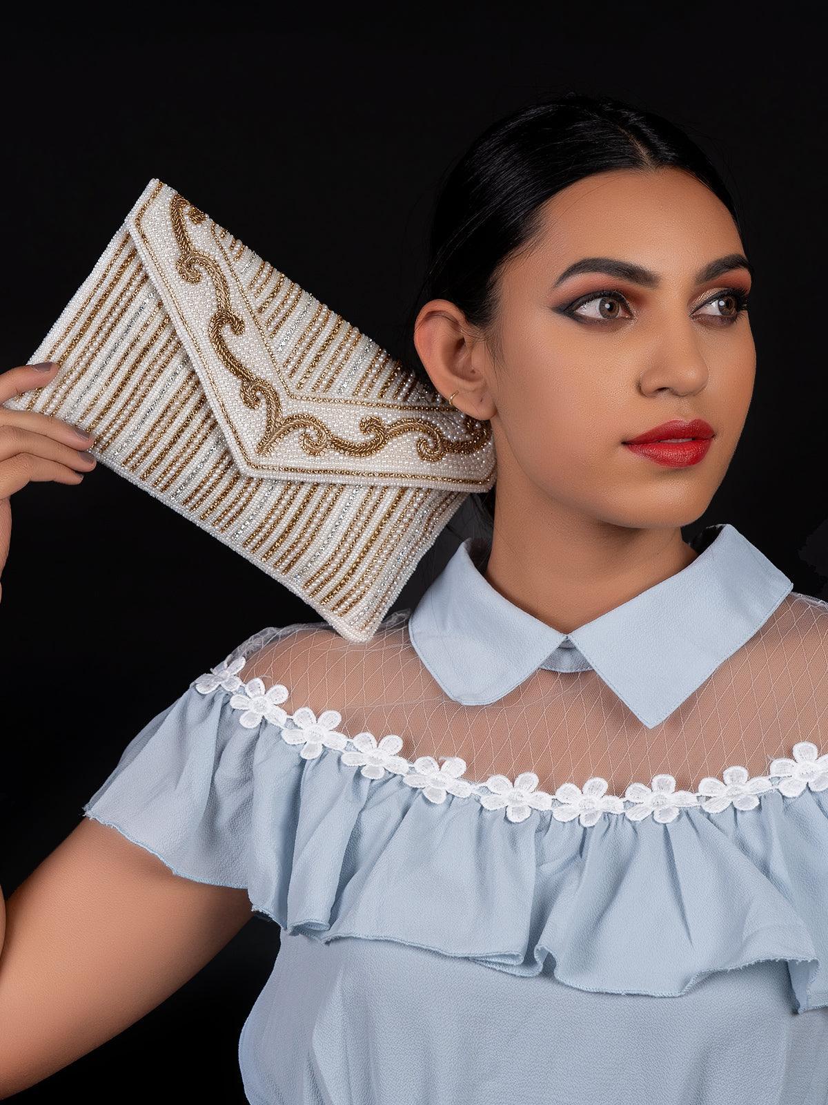 White Graceful Envelope Clutch! - Odette