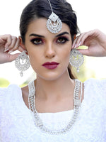 White Long Necklace With Maangtikka Set - Rajwada