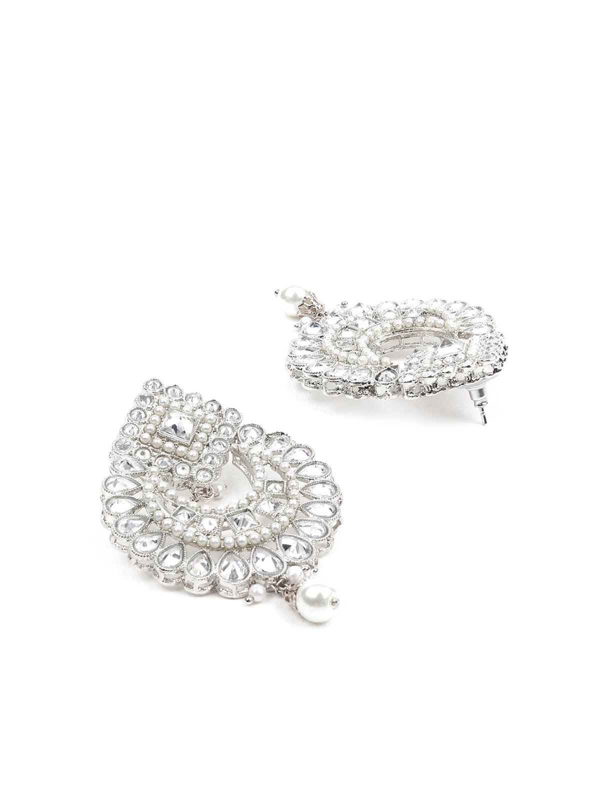 White Long Necklace With Maangtikka Set - Rajwada