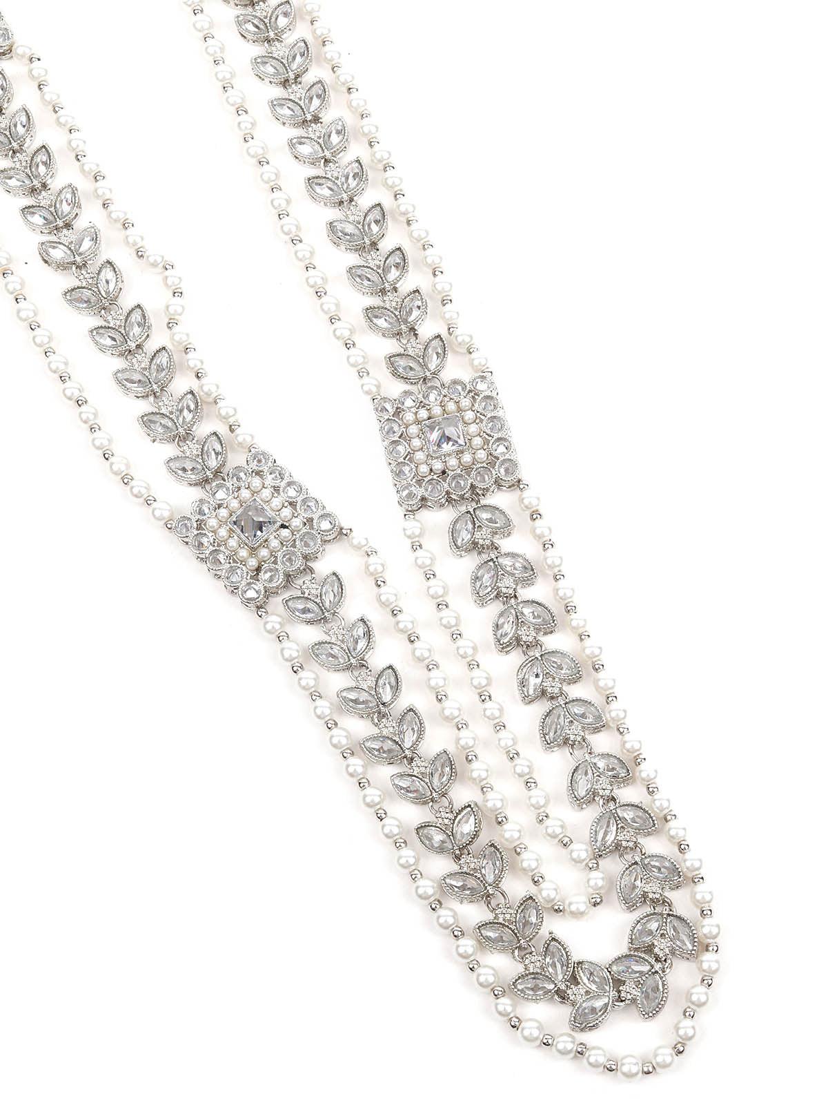 White Long Necklace With Maangtikka Set - Rajwada