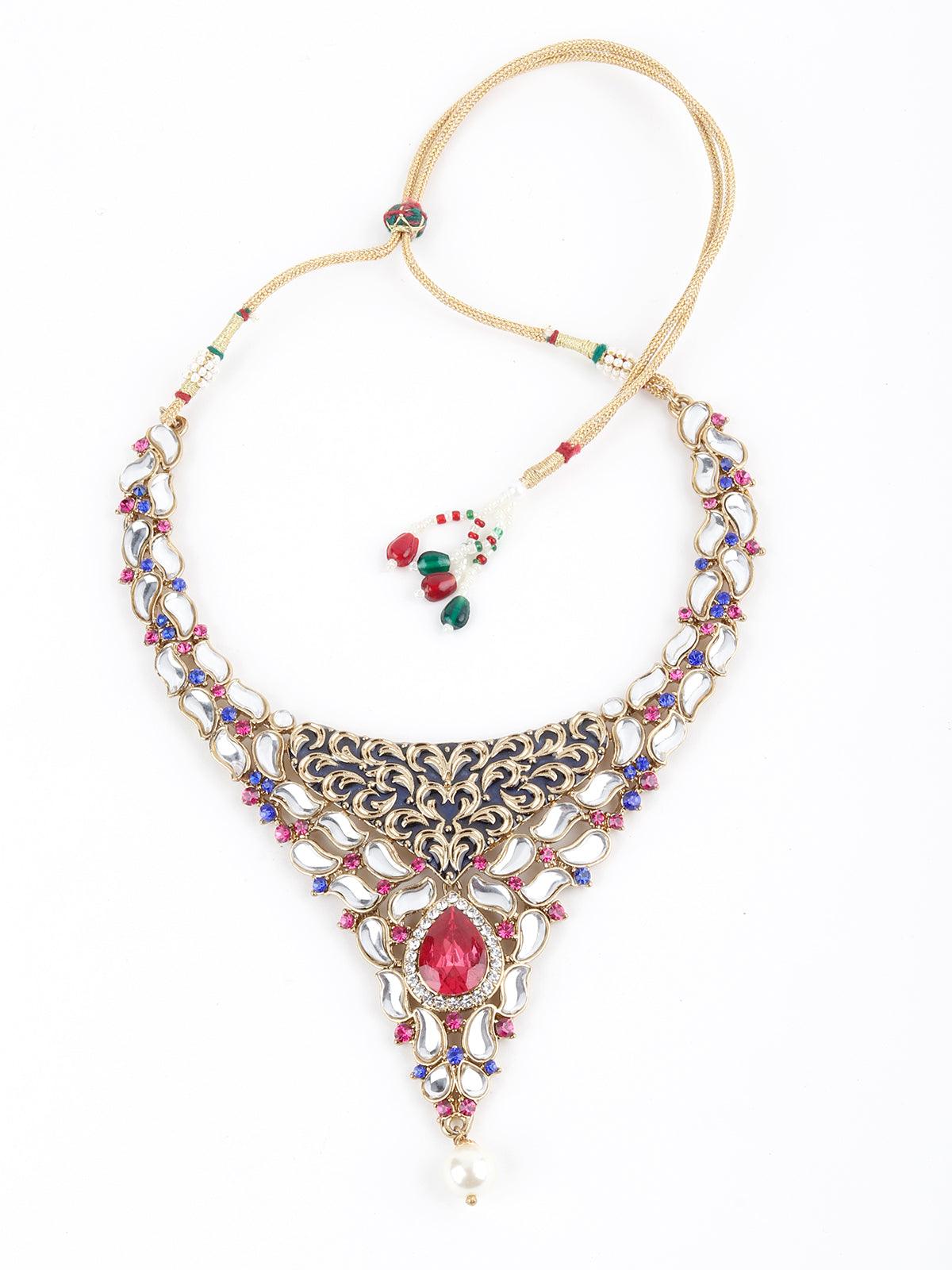 White, Magenta And Indigo Kundan Choker Set - Rajwada
