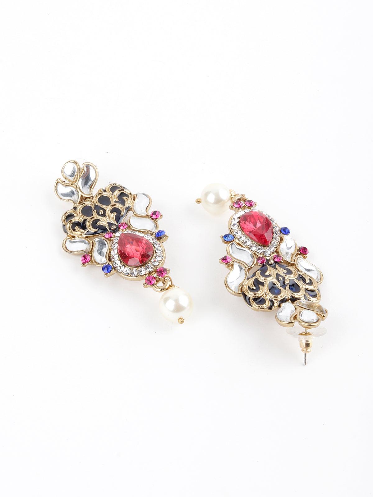 White, Magenta And Indigo Kundan Choker Set - Rajwada
