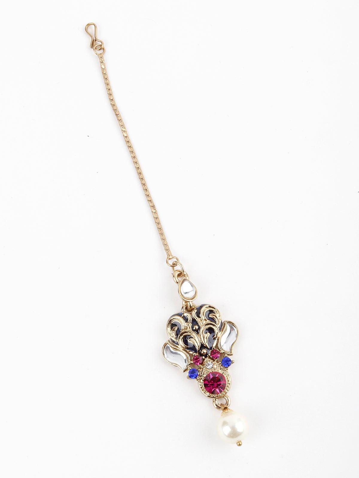 White, Magenta And Indigo Kundan Choker Set - Rajwada
