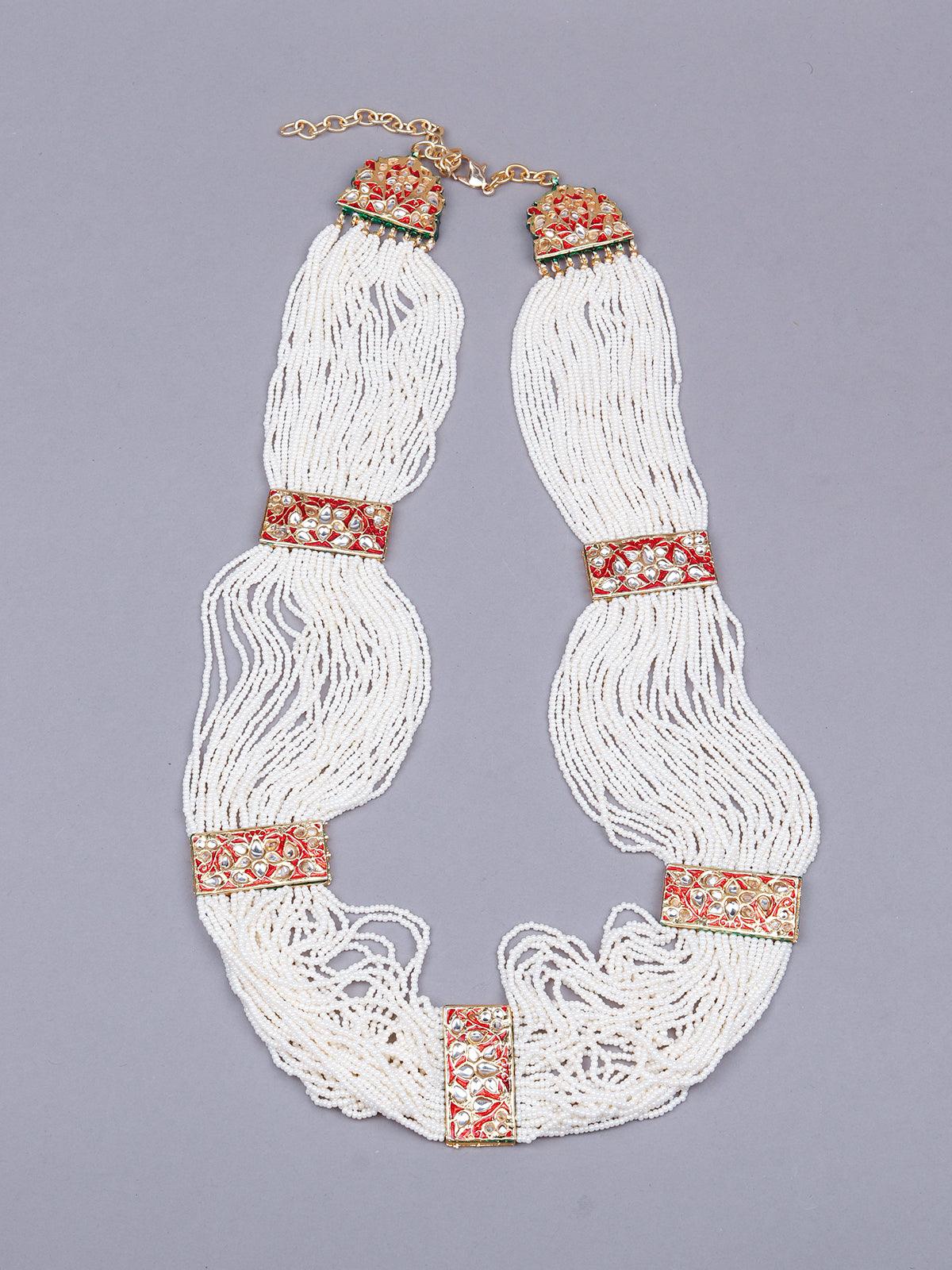 White multi-layered tradtional necklace - Rajwada