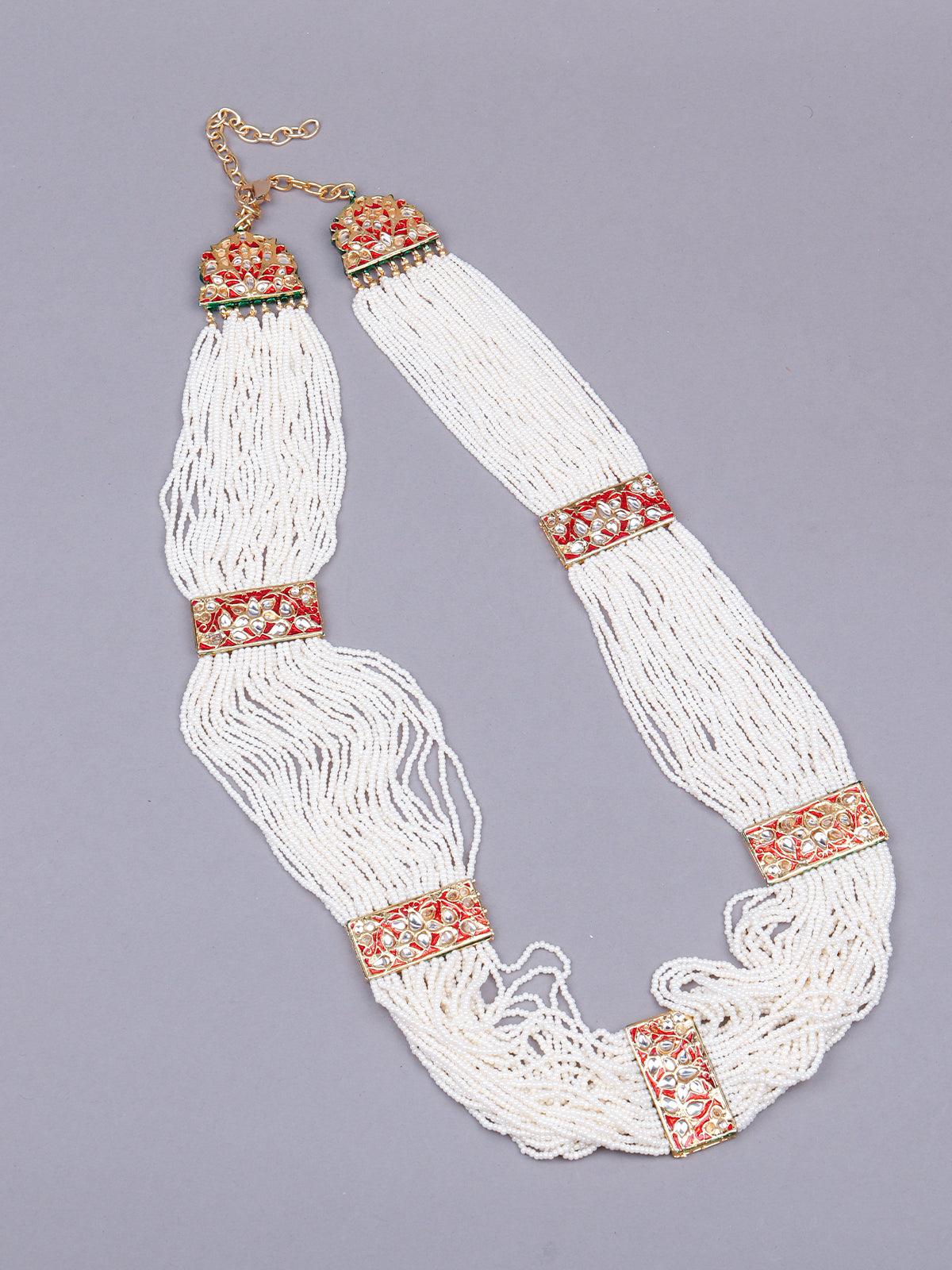 White multi-layered tradtional necklace - Rajwada
