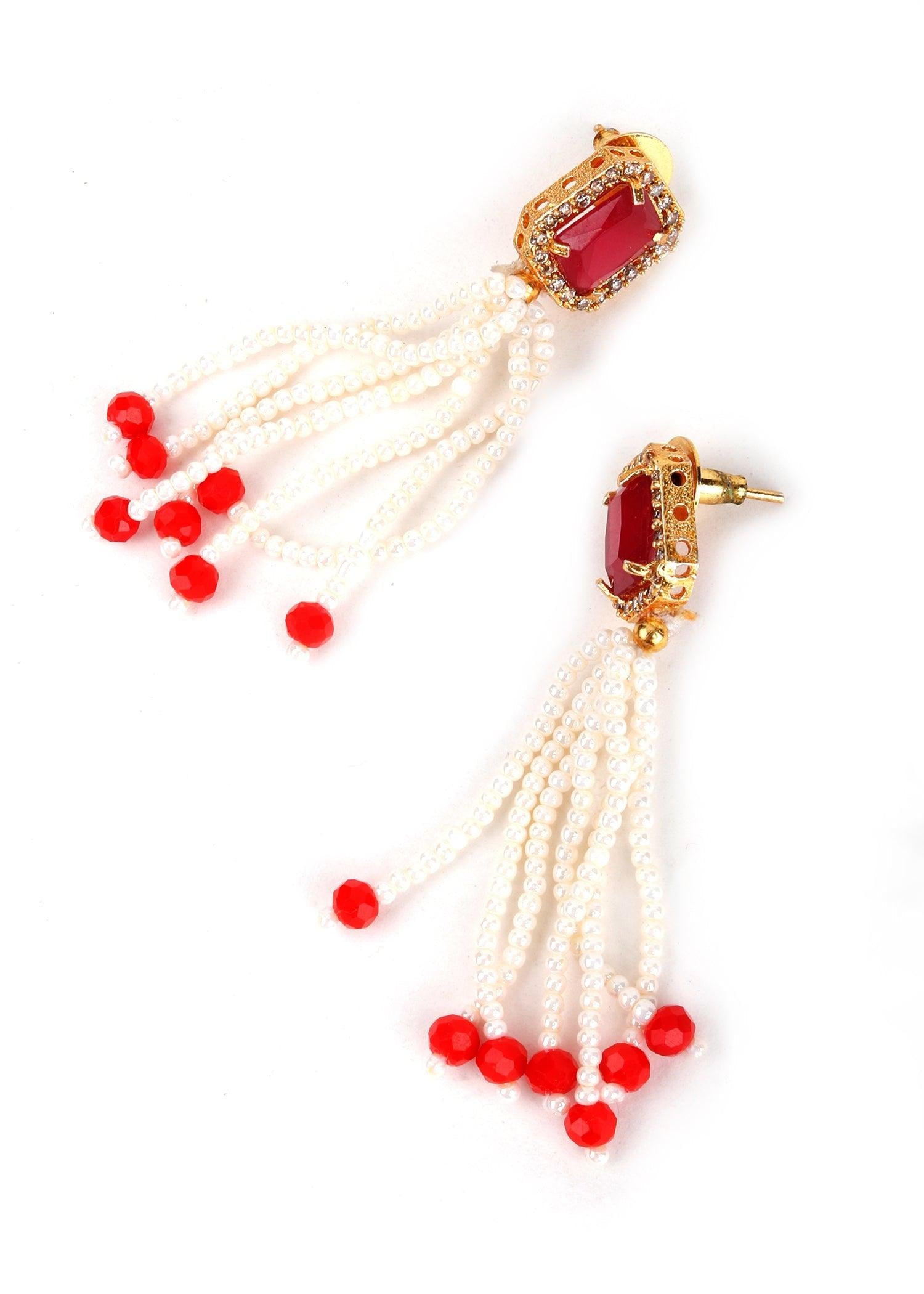 White Multi-String Pearl Necklace set - Rajwada