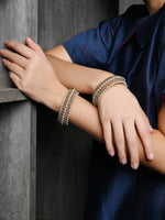White Pearl 3 Strand Rhinestone Bangle - Rajwada