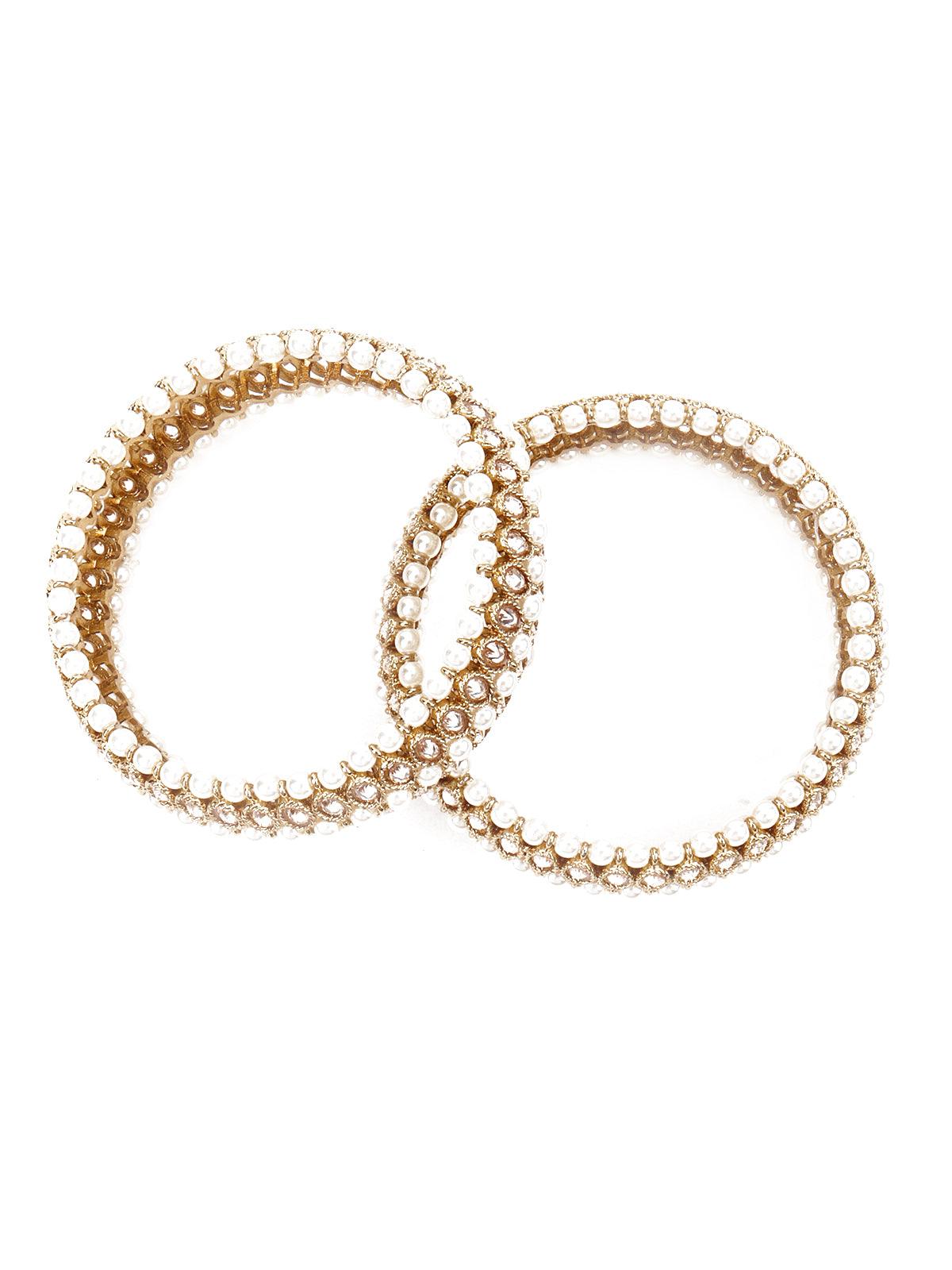 White Pearl 3 Strand Rhinestone Bangle - Rajwada