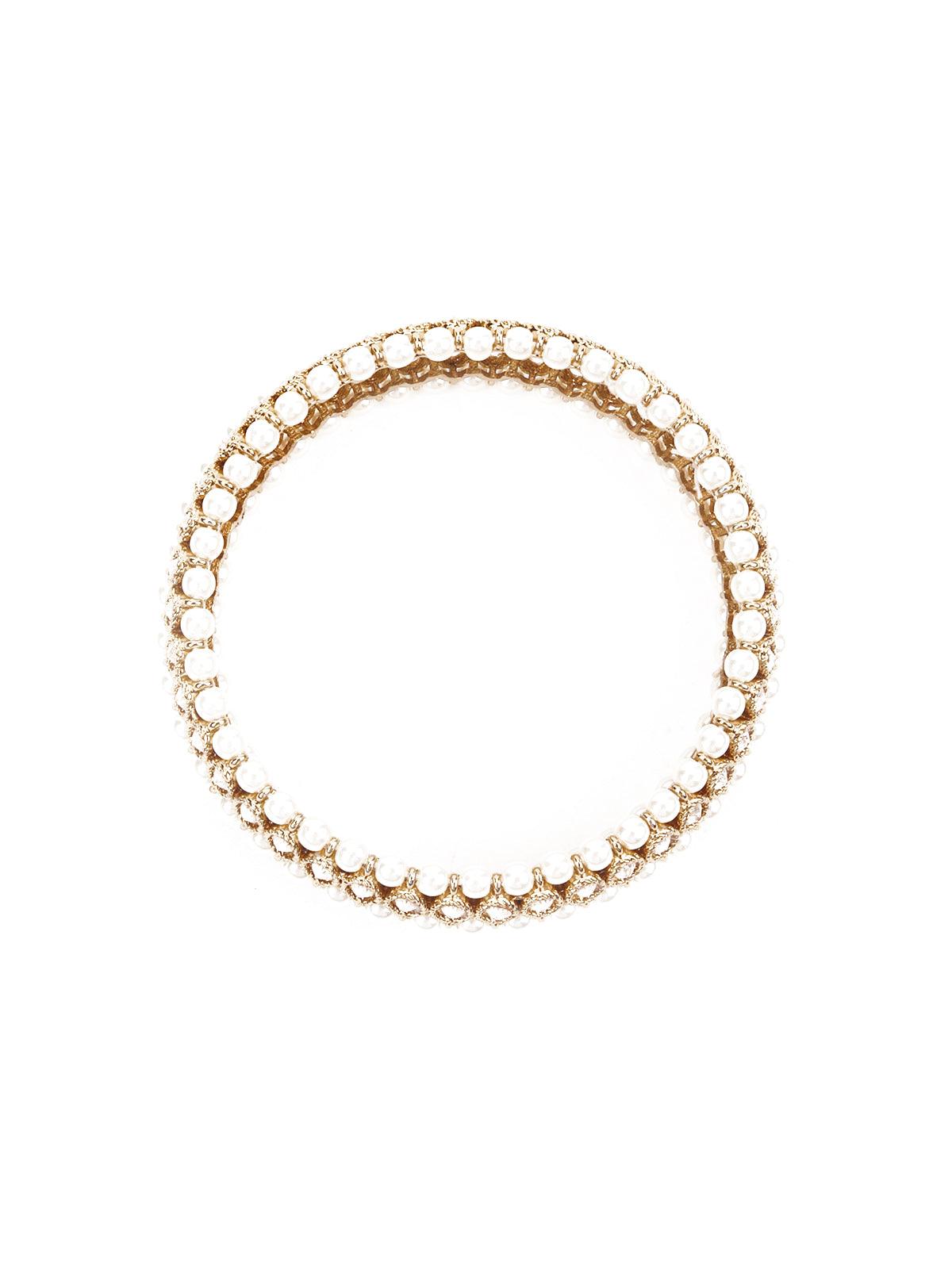 White Pearl 3 Strand Rhinestone Bangle - Rajwada