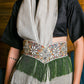 White Pearl , Green And Rhinestone Velvet Base Belt - Rajwada