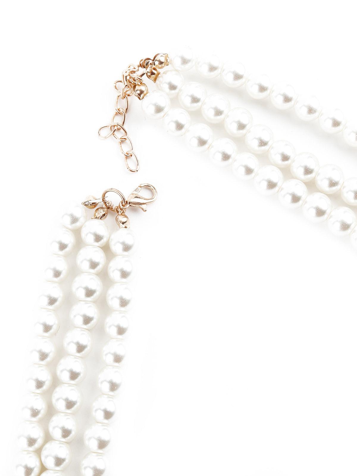 White Pearl Multi String Brooch Necklace - Rajwada