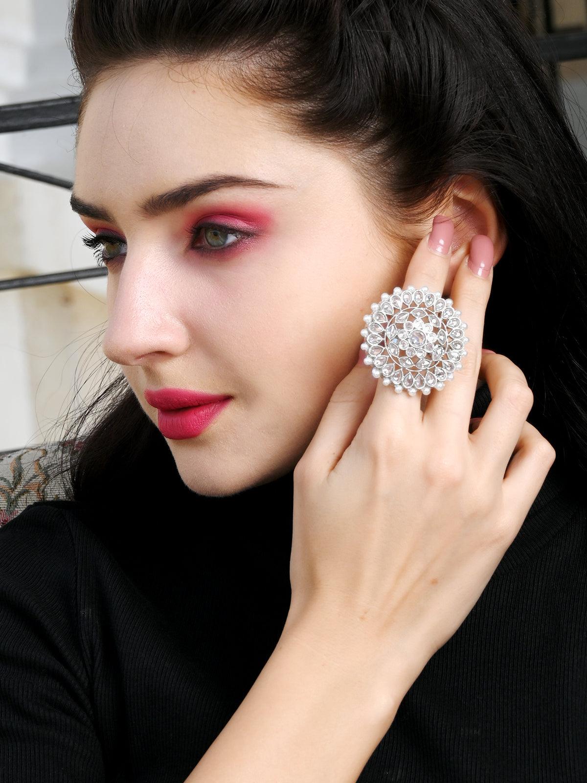 White Pearl Royal Finger Ring - Rajwada