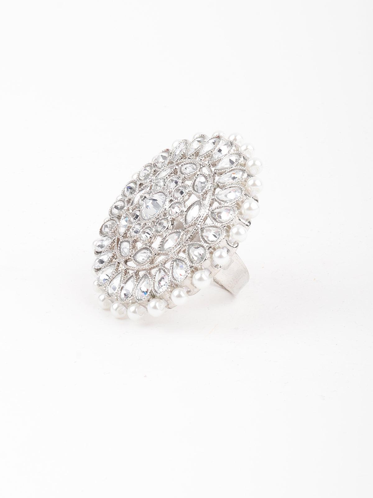 White Pearl Royal Finger Ring - Rajwada
