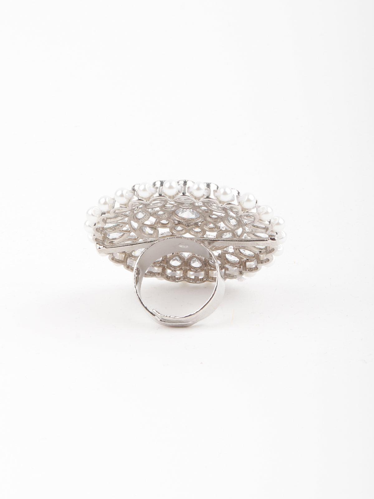 White Pearl Royal Finger Ring - Rajwada