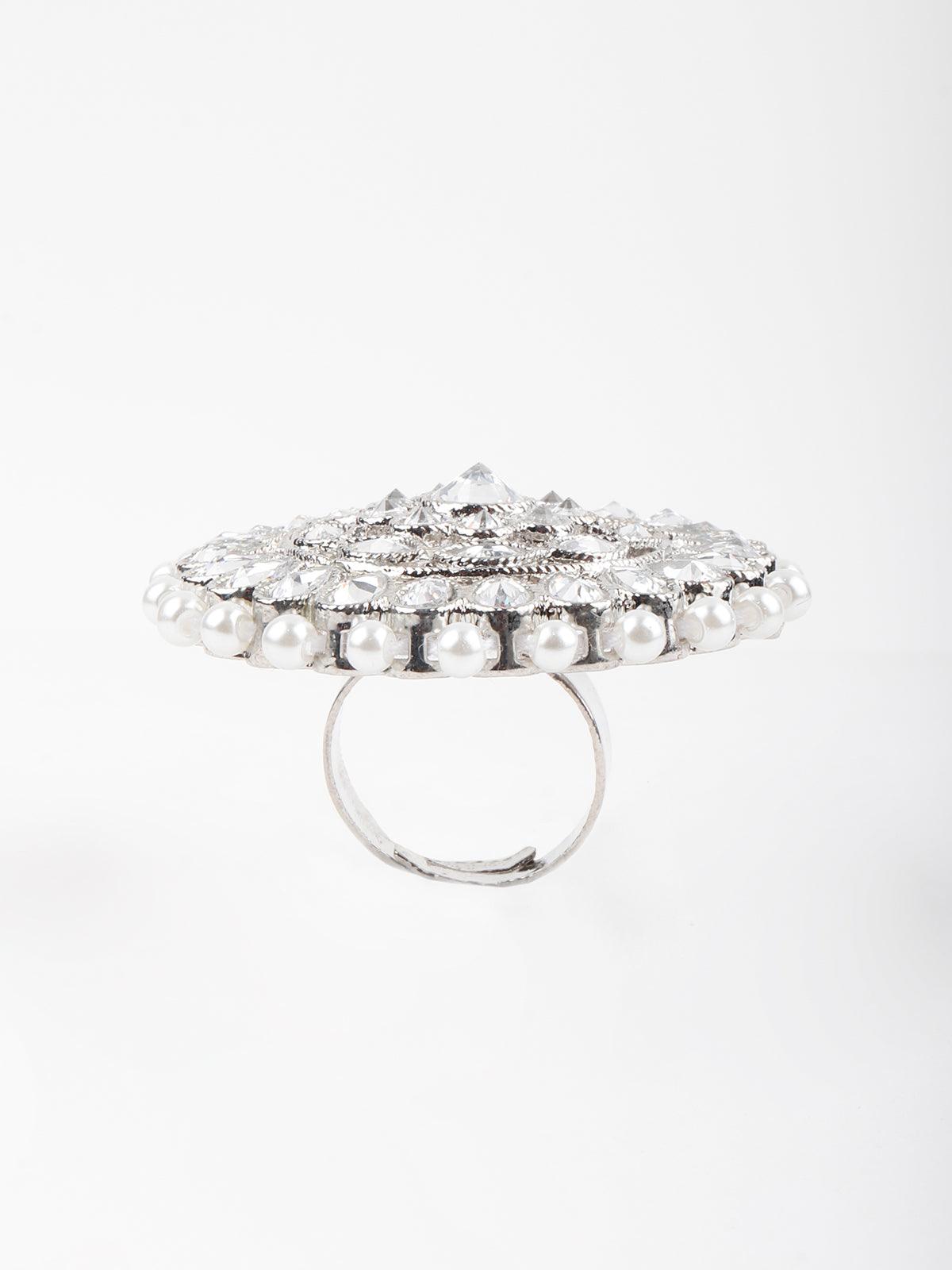White Pearl Royal Finger Ring - Rajwada
