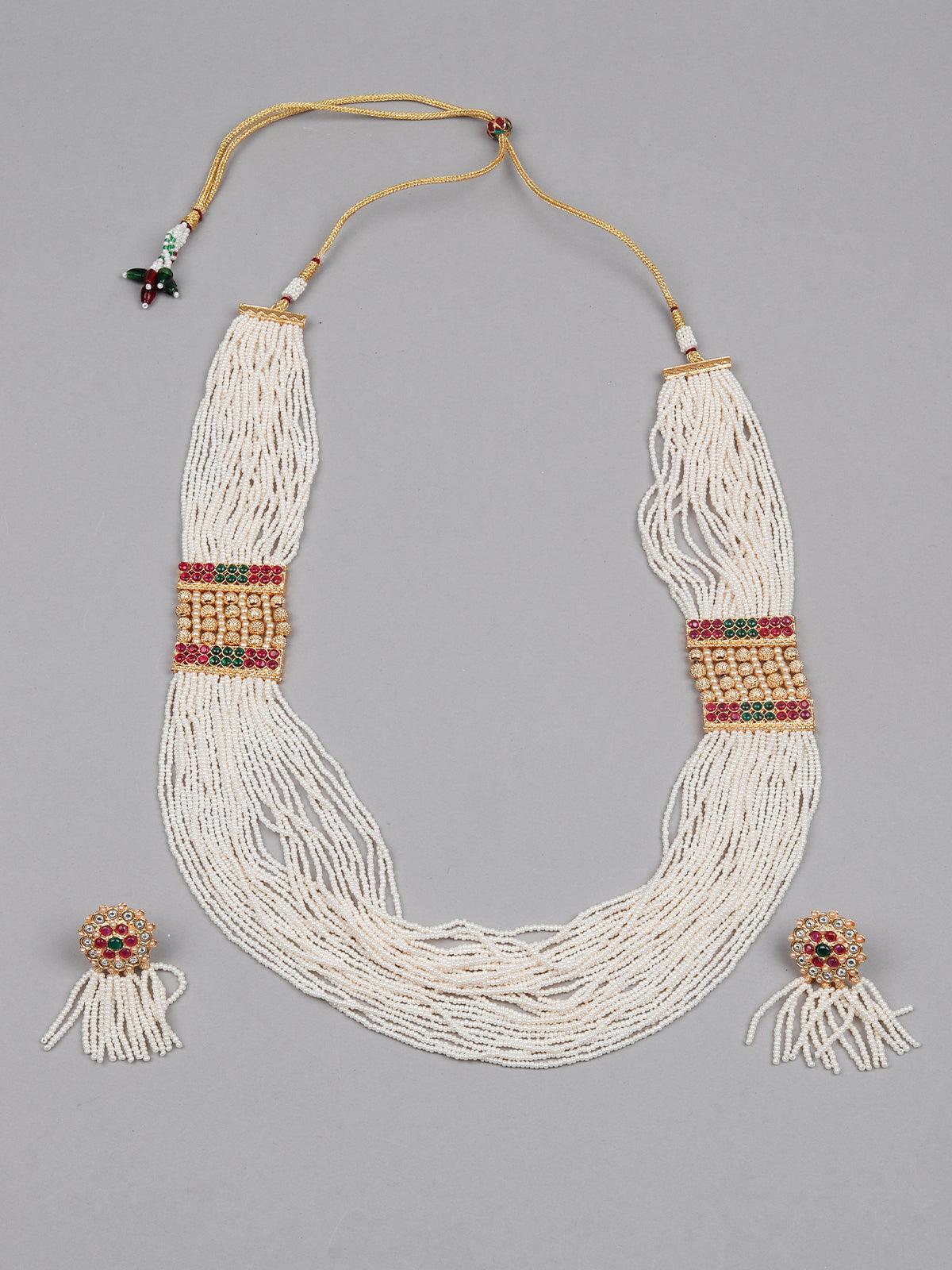 White Pearls With Gold Necklace - Rajwada